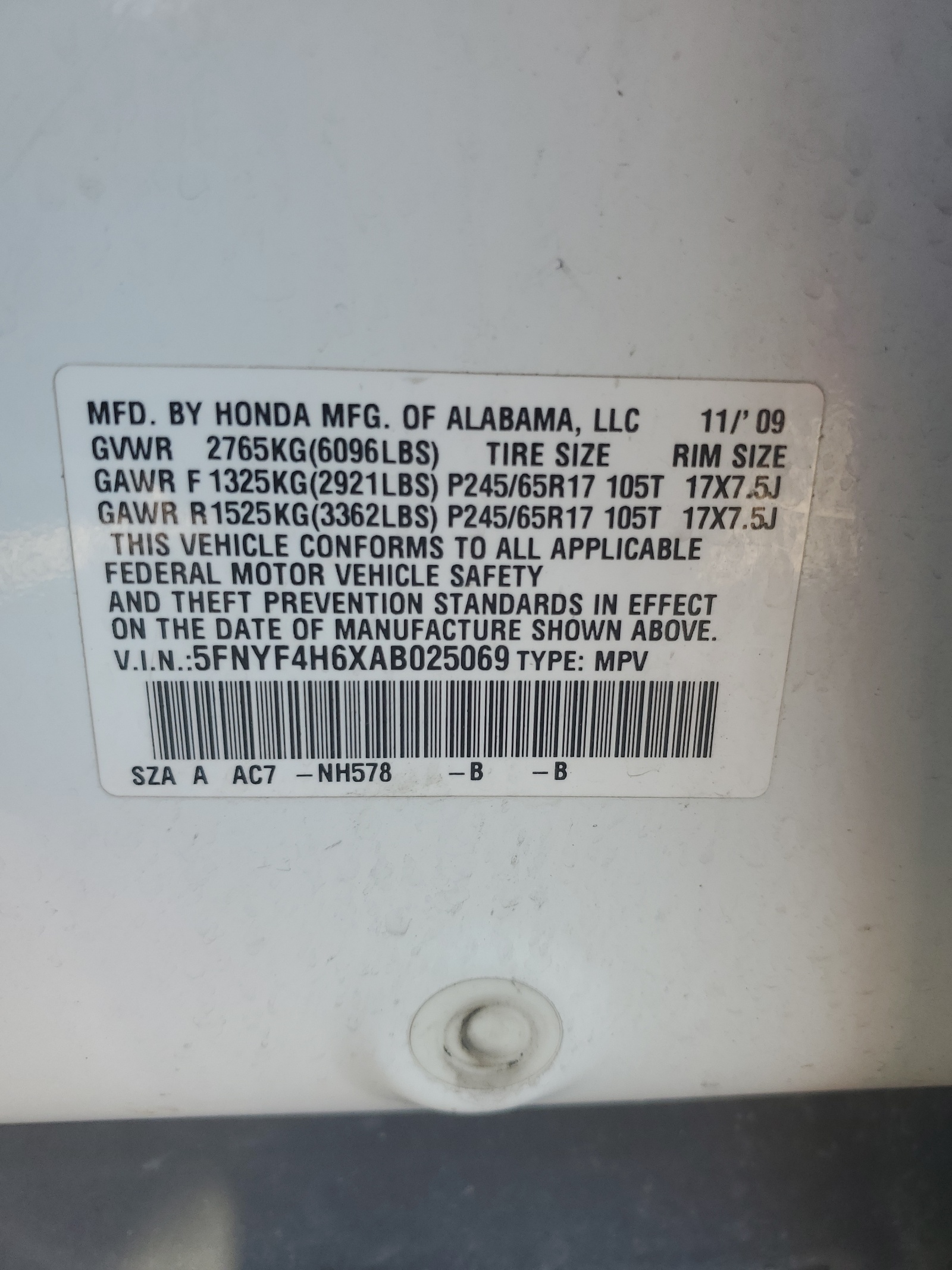 5FNYF4H6XAB025069 2010 Honda Pilot Exl