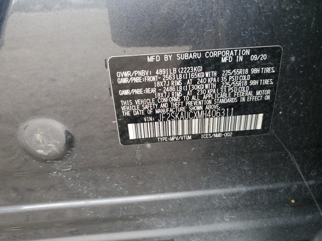 2021 Subaru Forester Limited VIN: JF2SKAUCXMH406311 Lot: 62649104