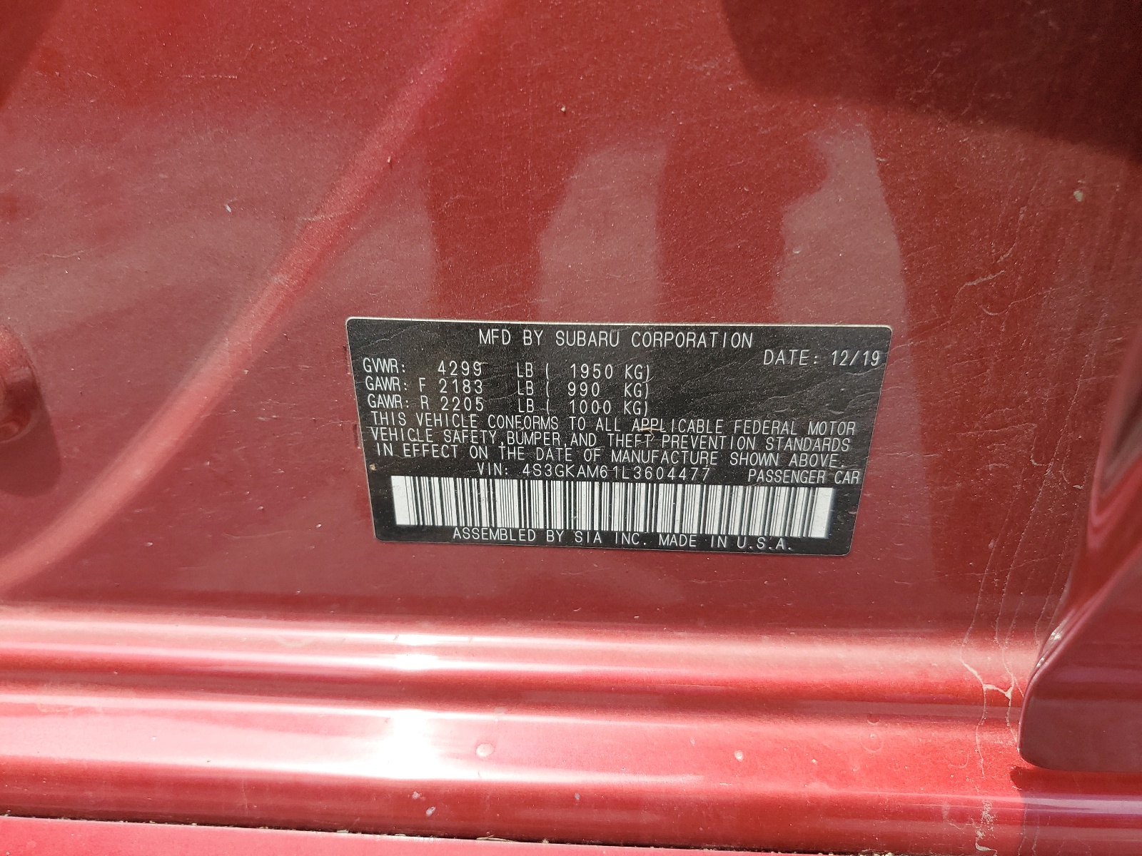 4S3GKAM61L3604477 2020 Subaru Impreza Sport