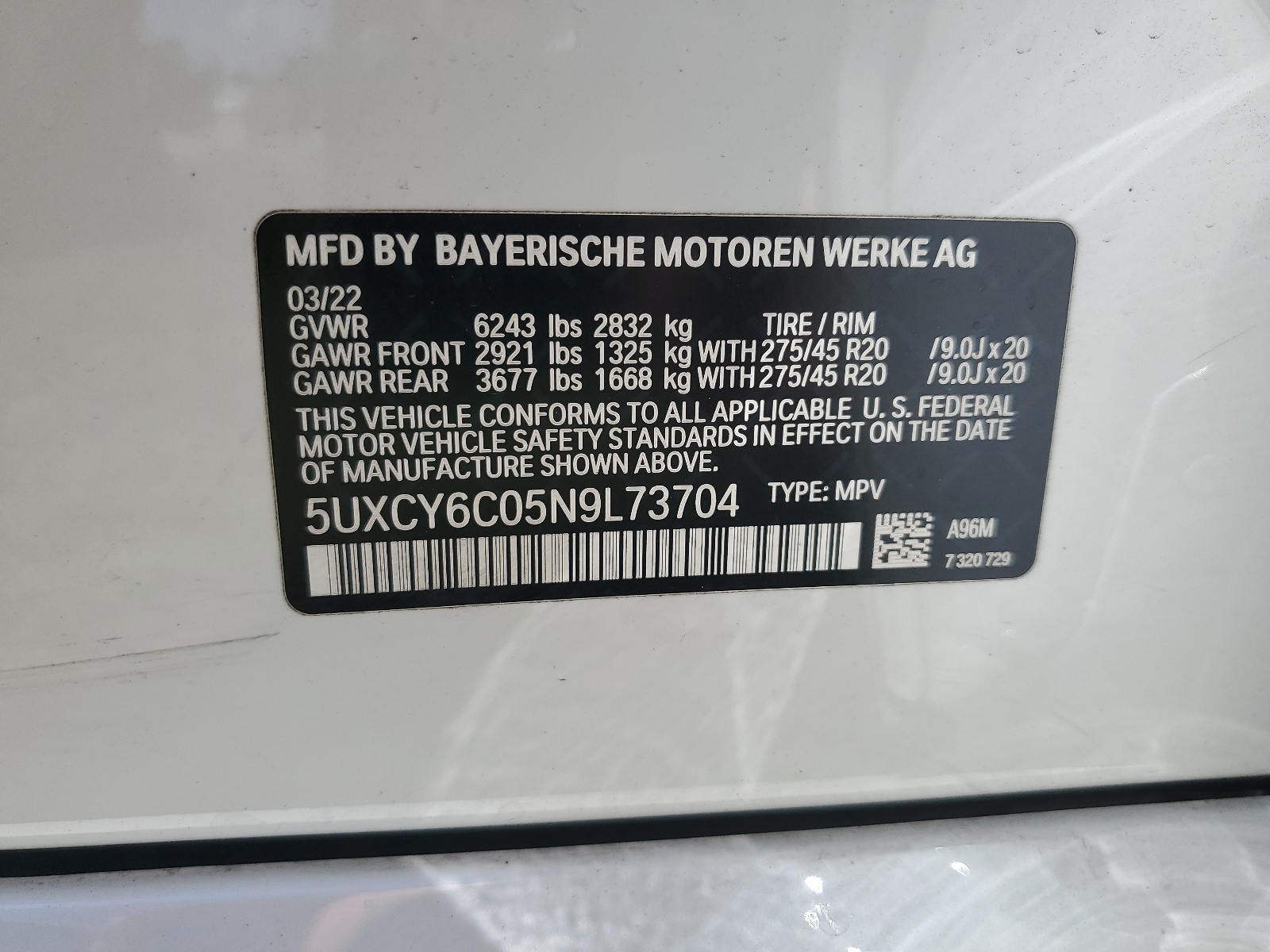 5UXCY6C05N9L73704 2022 BMW X6 xDrive40I