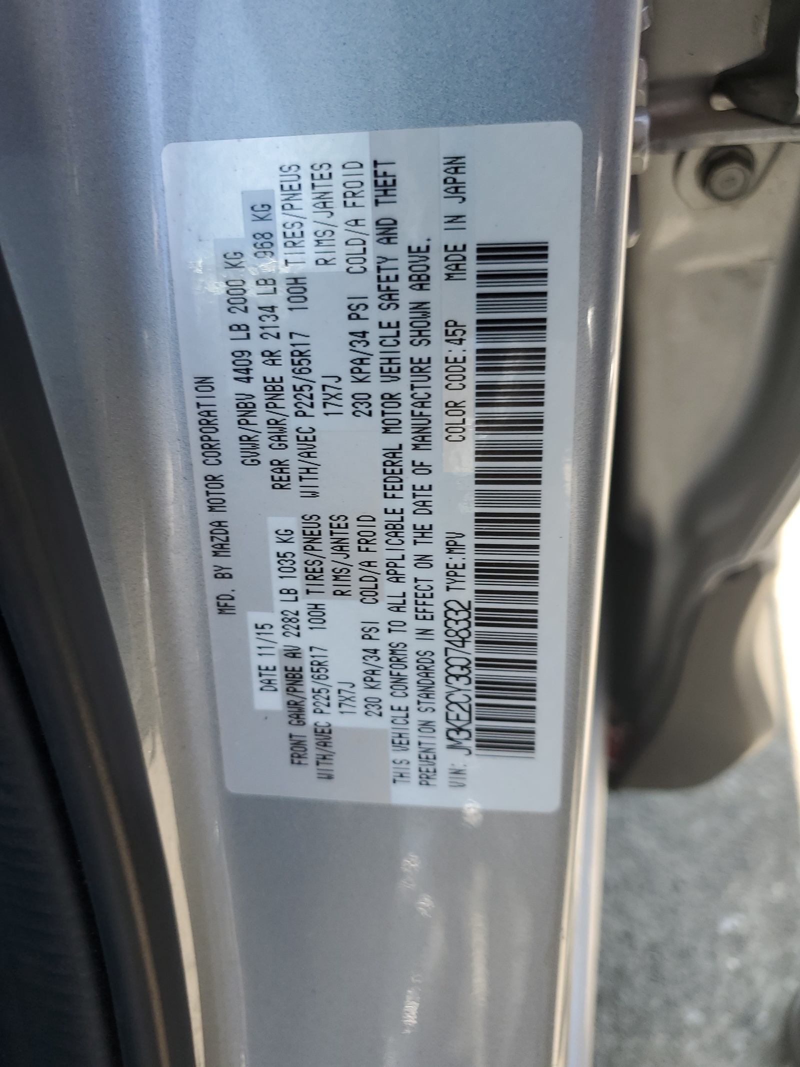 JM3KE2CY3G0748332 2016 Mazda Cx-5 Touring