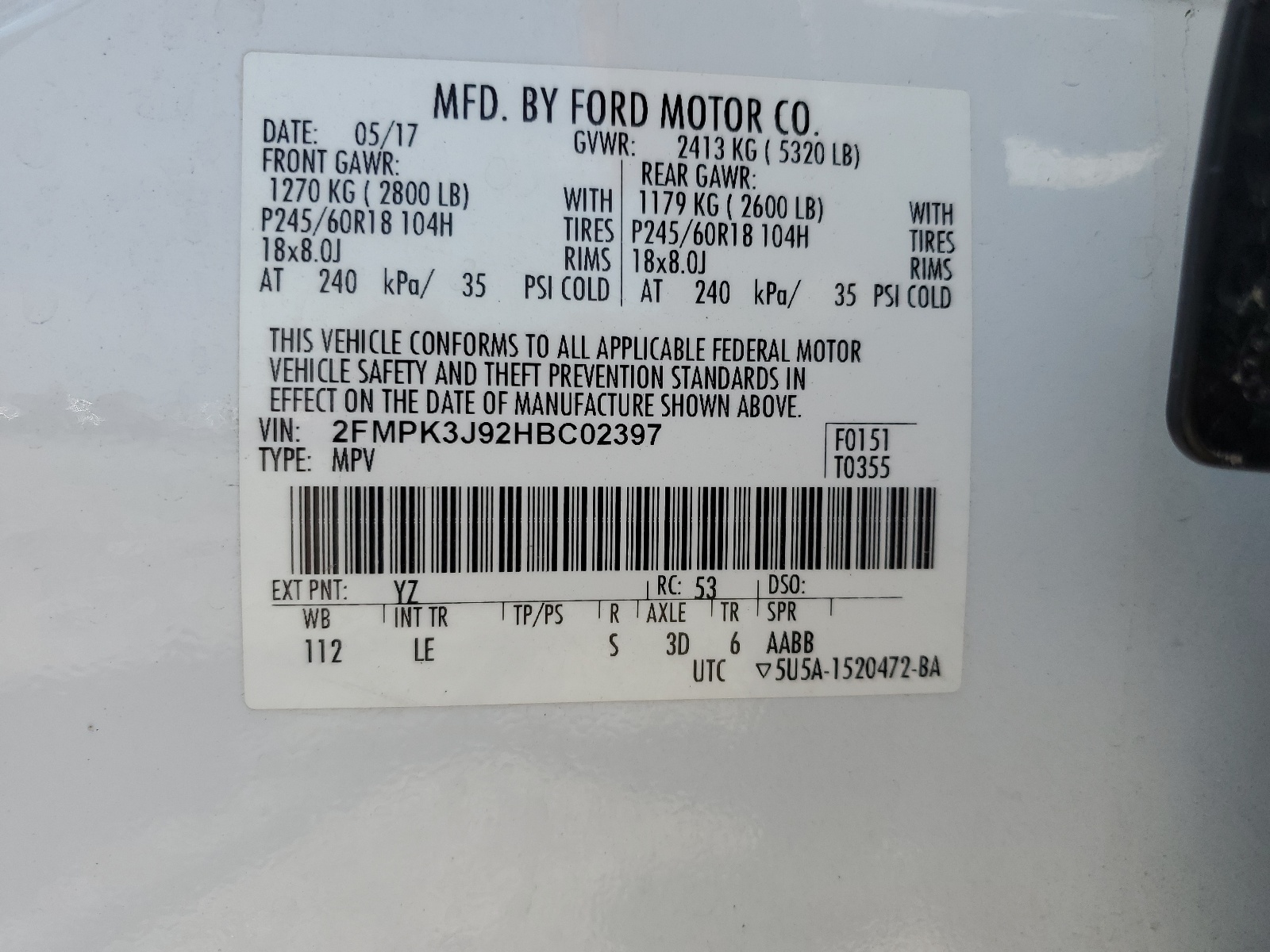 2FMPK3J92HBC02397 2017 Ford Edge Sel