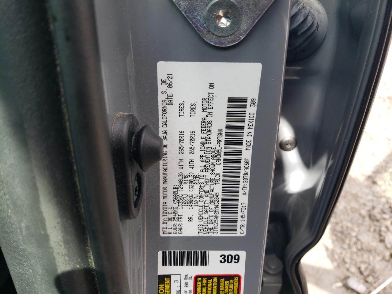 2021 Toyota Tacoma Double Cab VIN: 3TMCZ5AN2MM432845 Lot: 64899584