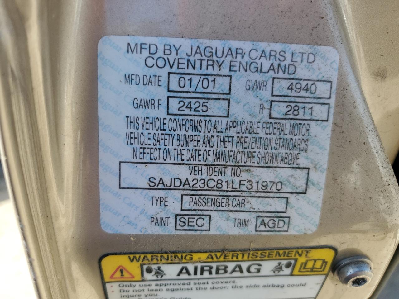 2001 Jaguar Xj8 L VIN: SAJDA23C81LF31970 Lot: 60379164
