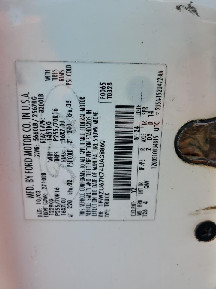 2004 Ford Explorer Sport Trac VIN: 1FMZU67K74UA38860 Lot: 63964124