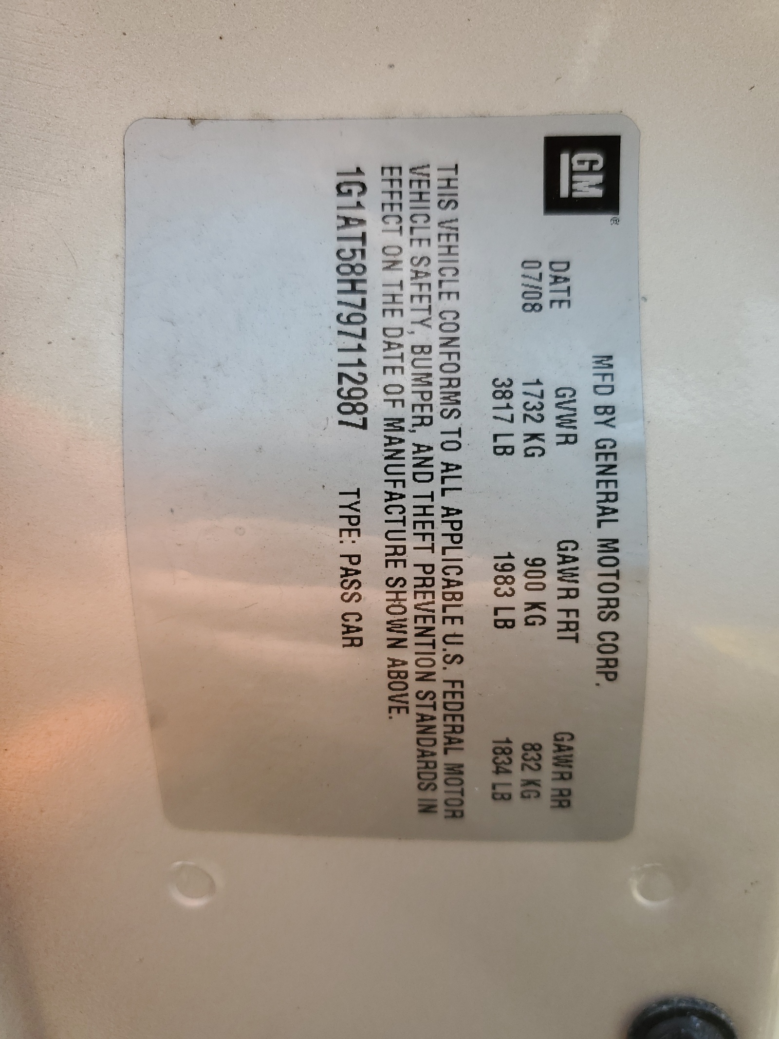 1G1AT58H797112987 2009 Chevrolet Cobalt Lt