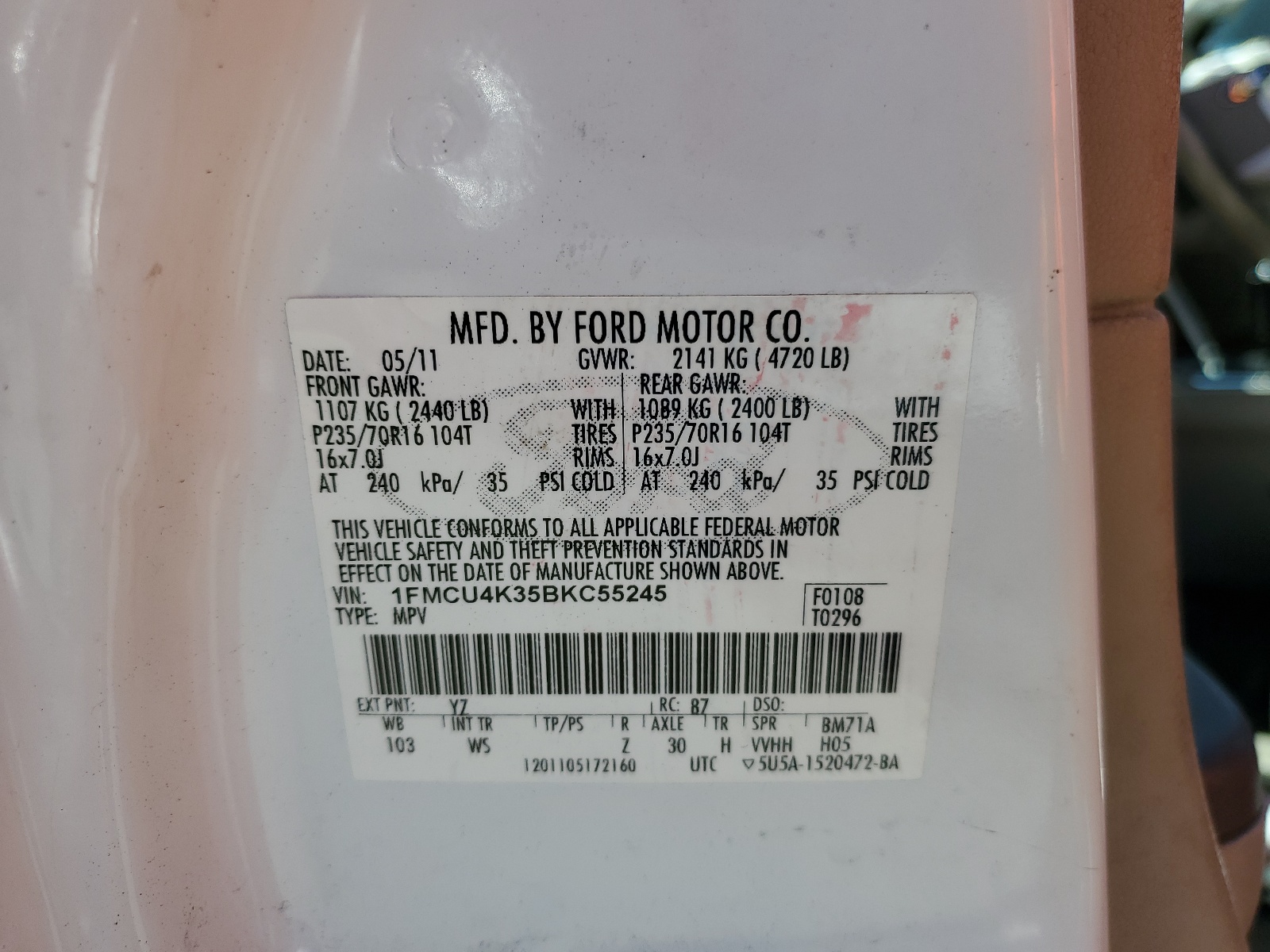 1FMCU4K35BKC55245 2011 Ford Escape Hybrid