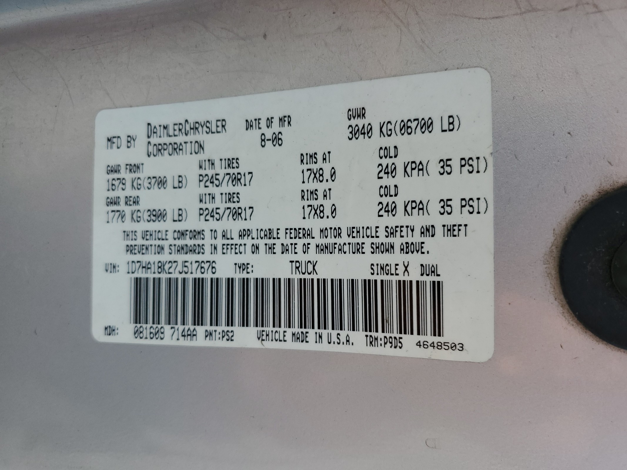 1D7HA18K27J517676 2007 Dodge Ram 1500 St