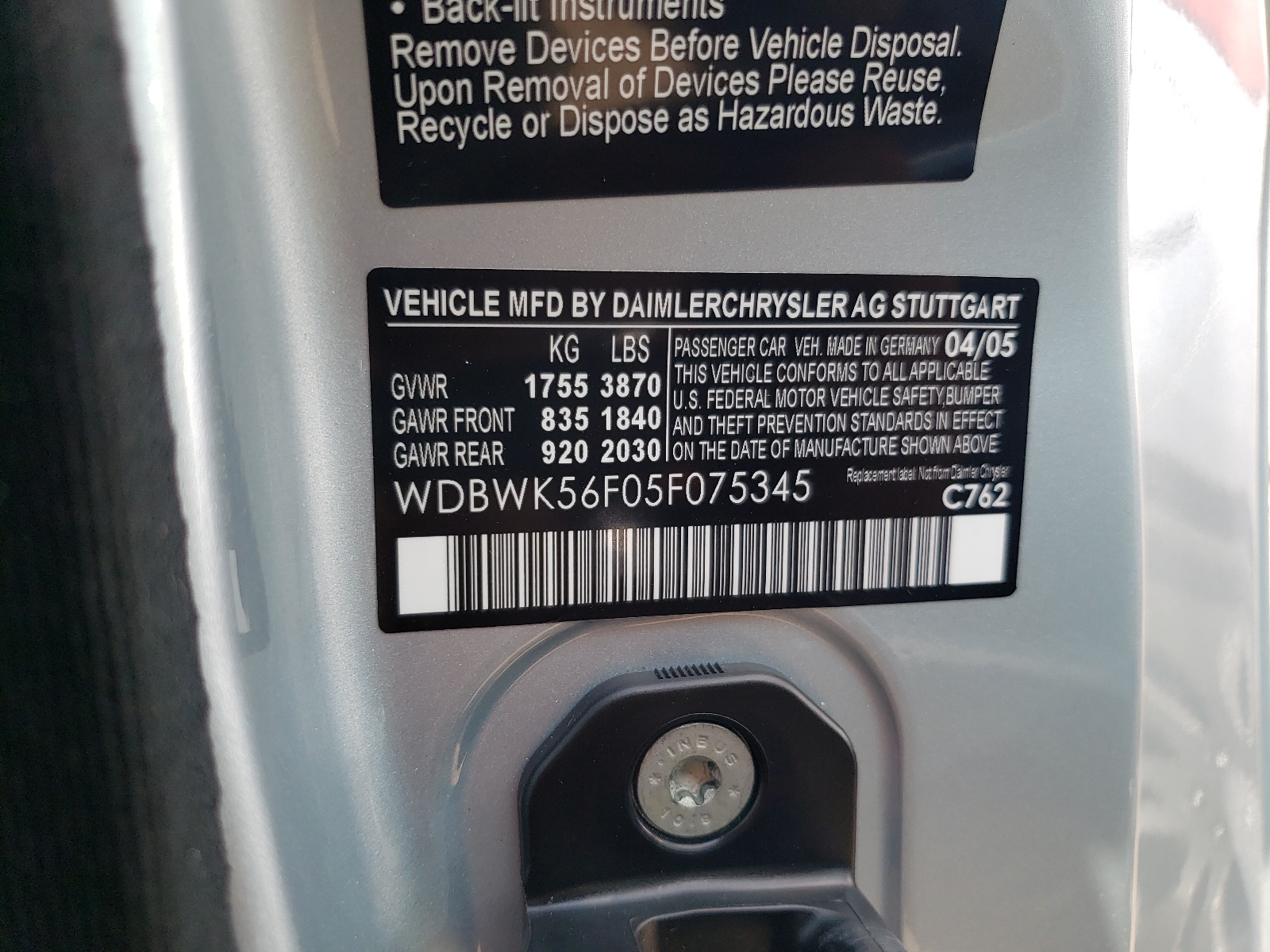 WDBWK56F05F075345 2005 Mercedes-Benz Slk 350