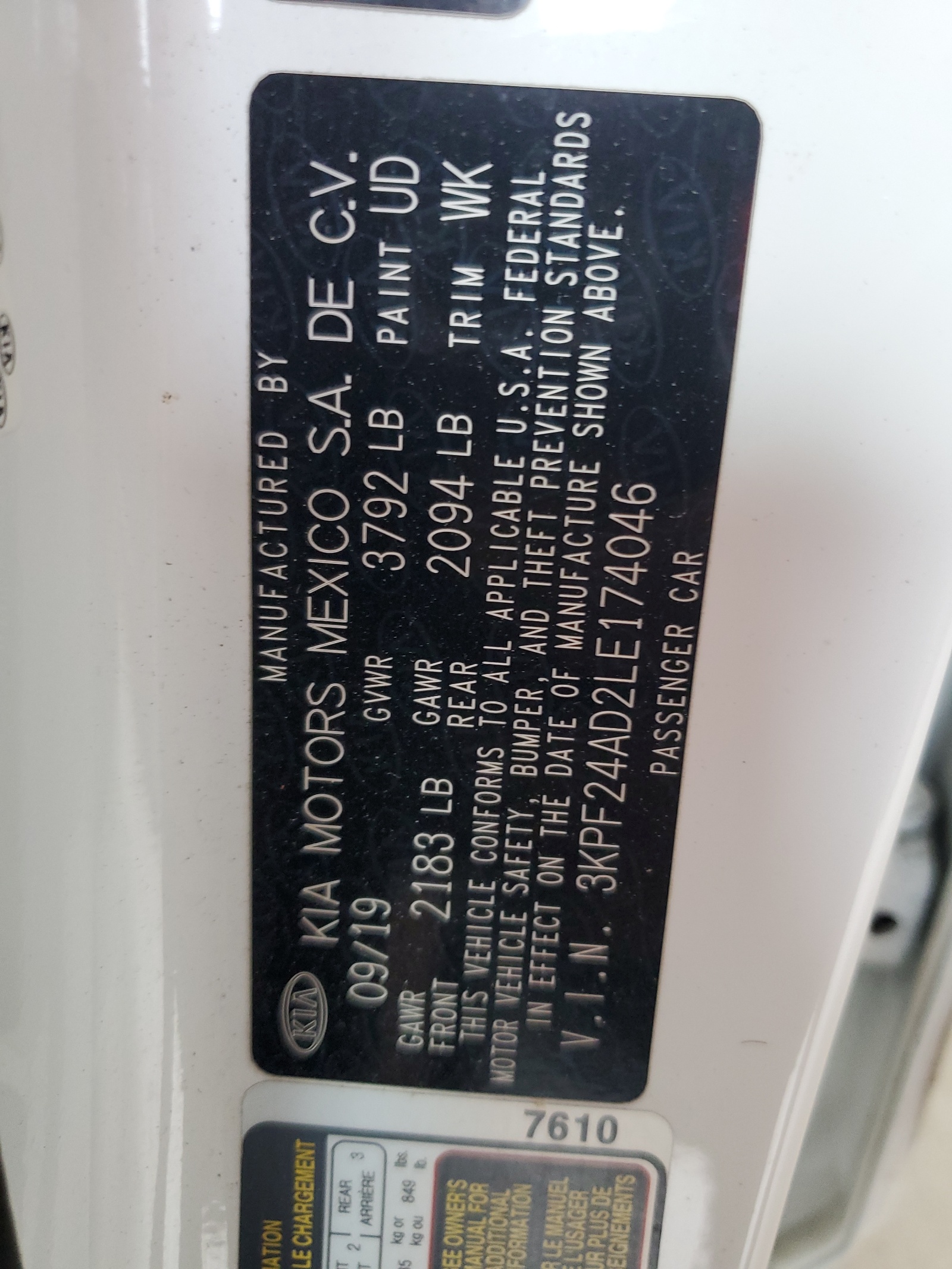 3KPF24AD2LE174046 2020 Kia Forte Fe