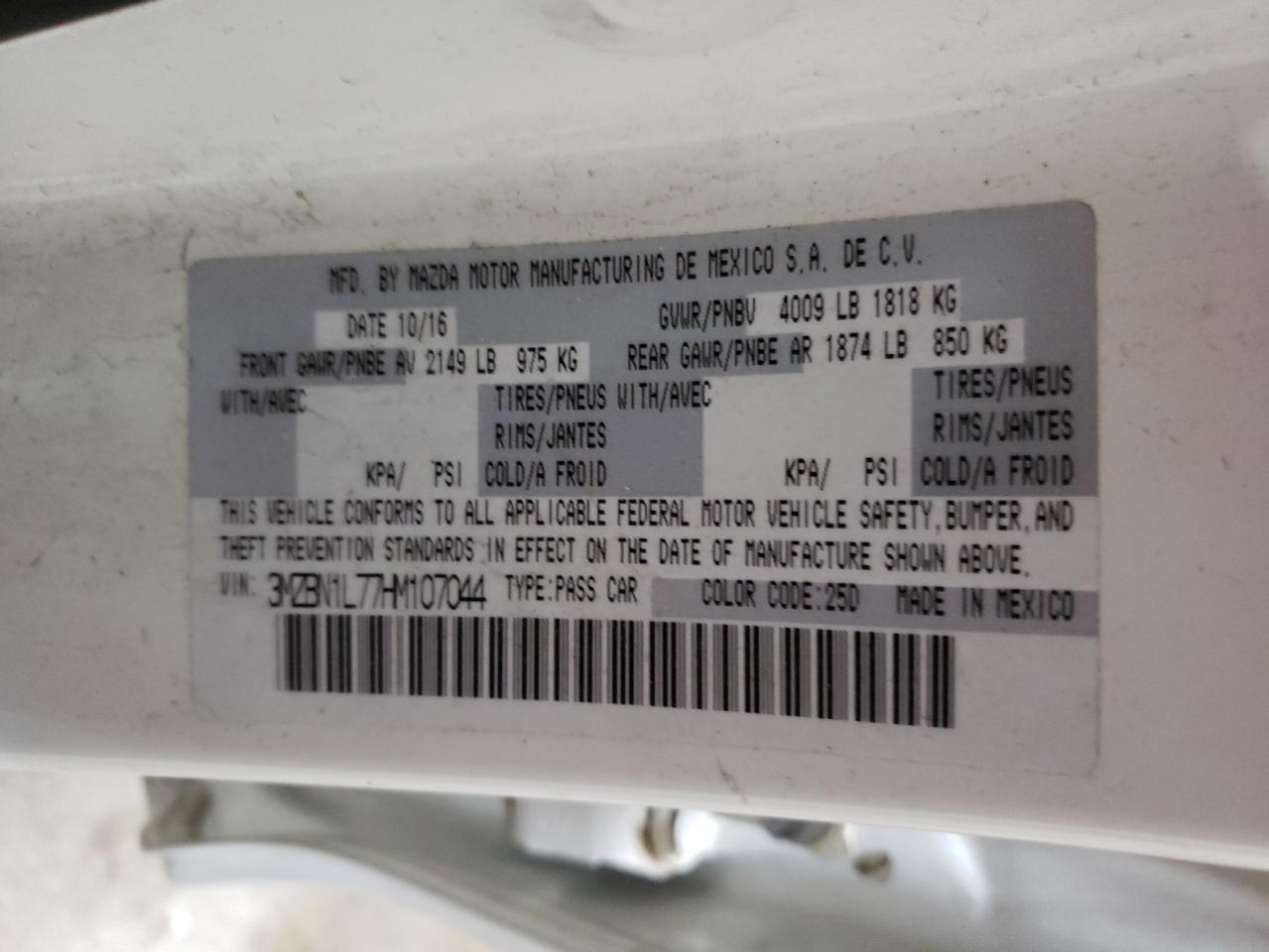 2017 Mazda 3 Touring VIN: 3MZBN1L77HM107044 Lot: 63020874