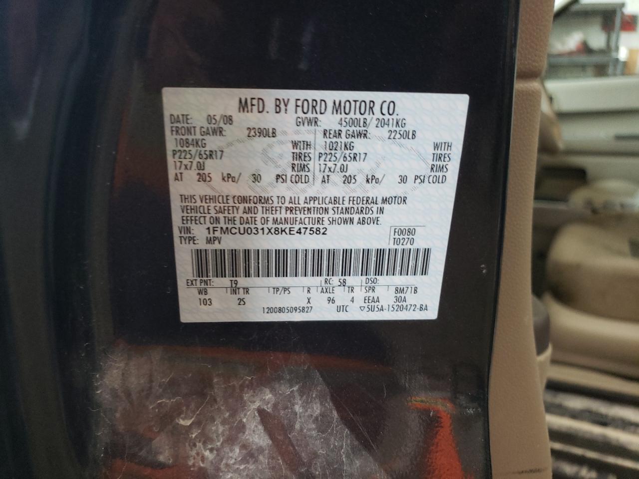 2008 Ford Escape Xlt VIN: 1FMCU031X8KE47582 Lot: 64992474