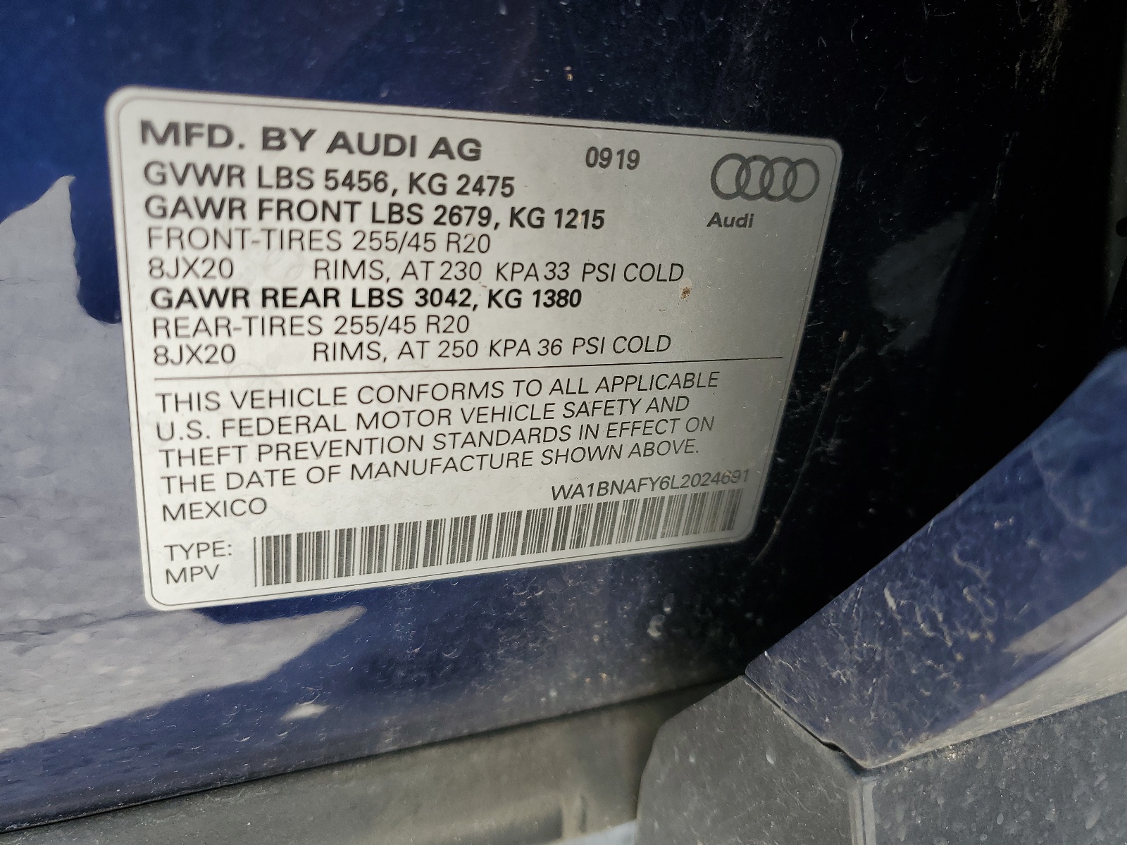 WA1BNAFY6L2024691 2020 Audi Q5 Premium Plus