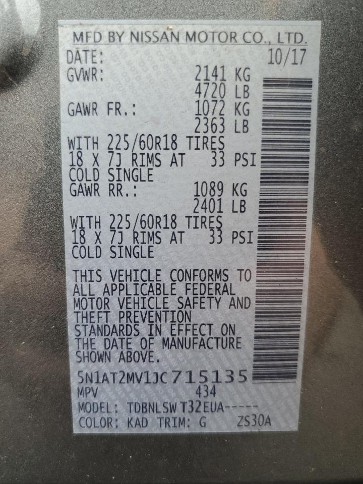 2018 Nissan Rogue S VIN: 5N1AT2MV1JC715135 Lot: 64579694