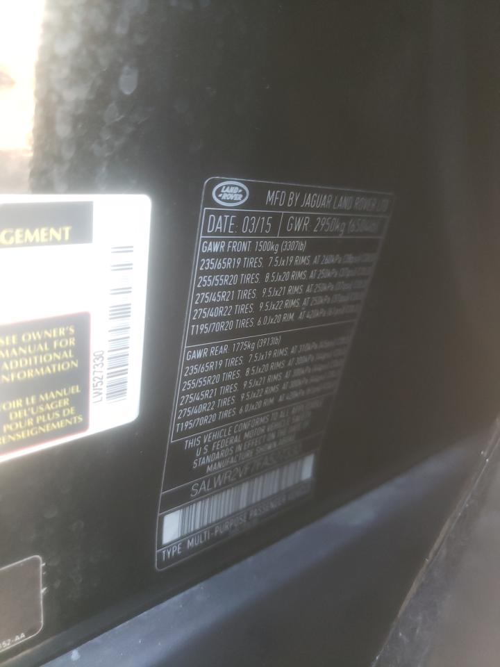 2015 Land Rover Range Rover Sport Hse VIN: SALWR2VF7FA527330 Lot: 63330924