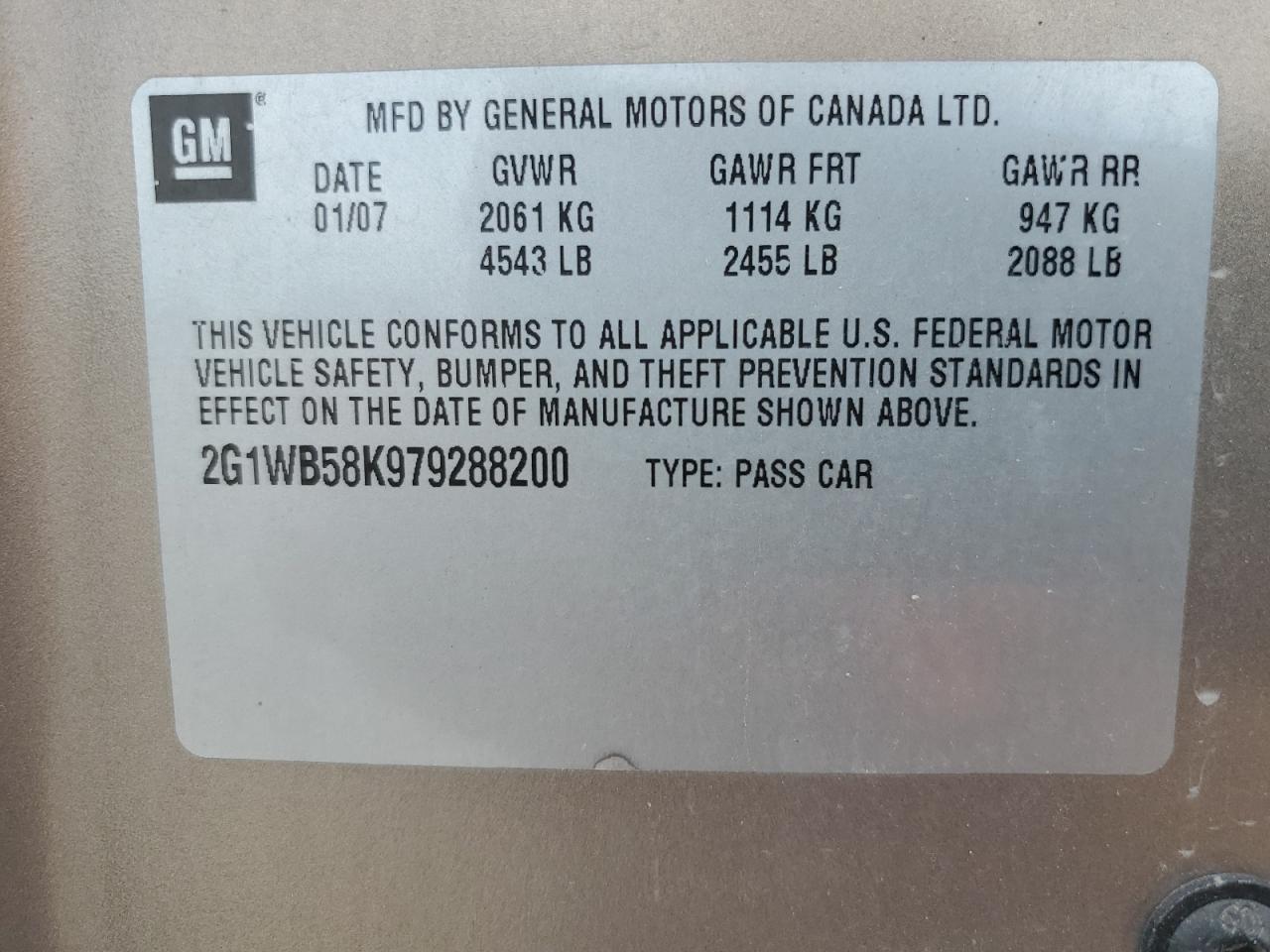 2007 Chevrolet Impala Ls VIN: 2G1WB58K979288200 Lot: 64427174