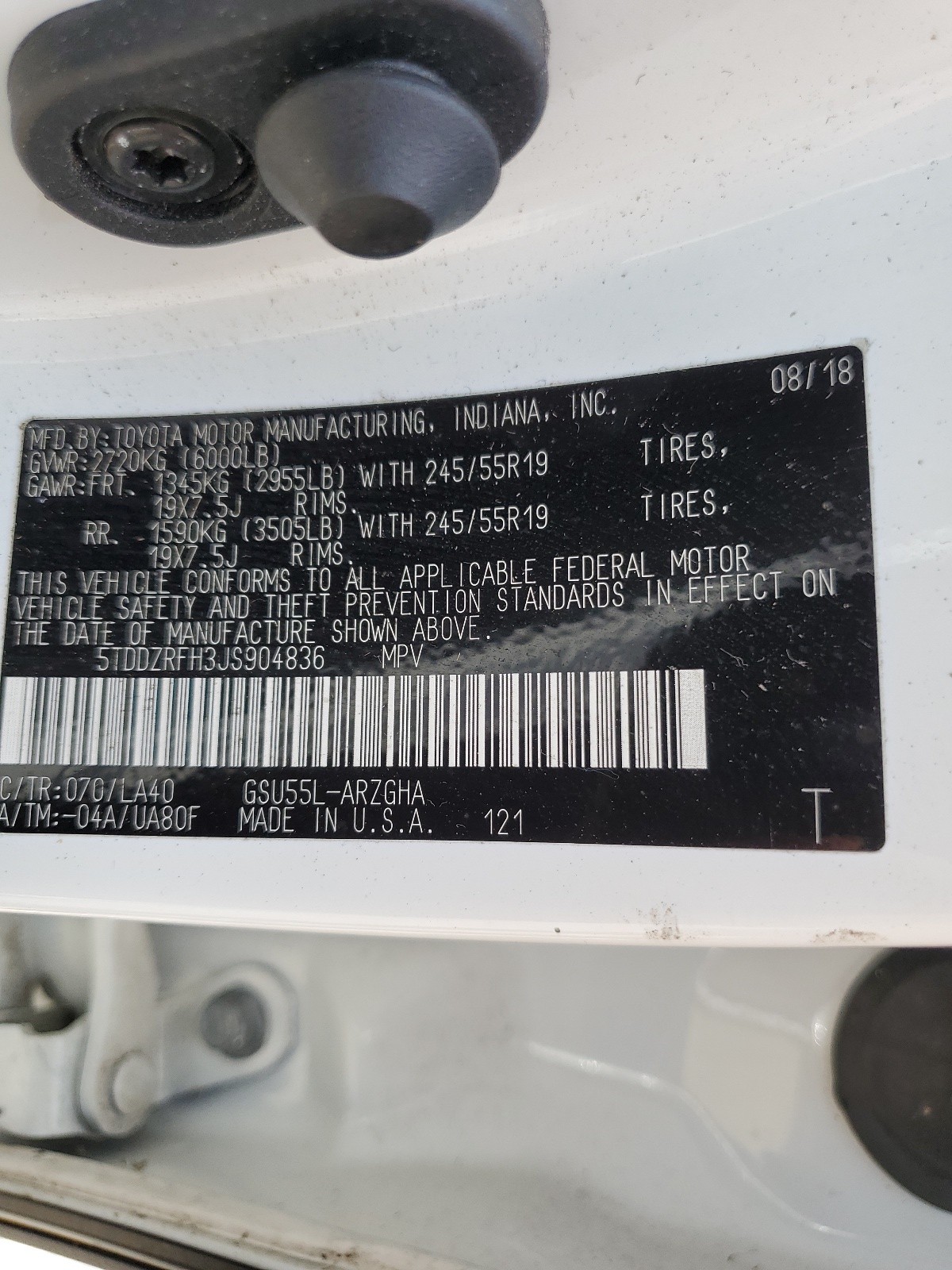 5TDDZRFH3JS904836 2018 Toyota Highlander Limited