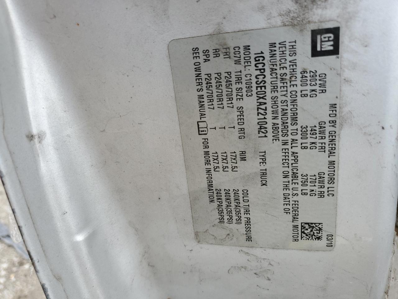 2010 Chevrolet Silverado C1500 Lt VIN: 1GCPCSE0XAZ210421 Lot: 68345874