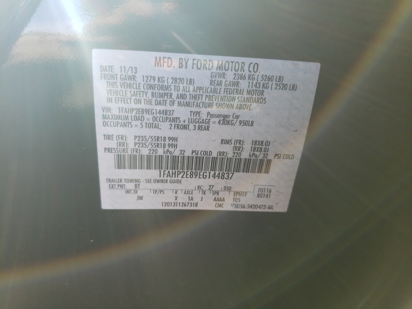 1FAHP2E89EG144837 2014 Ford Taurus Sel