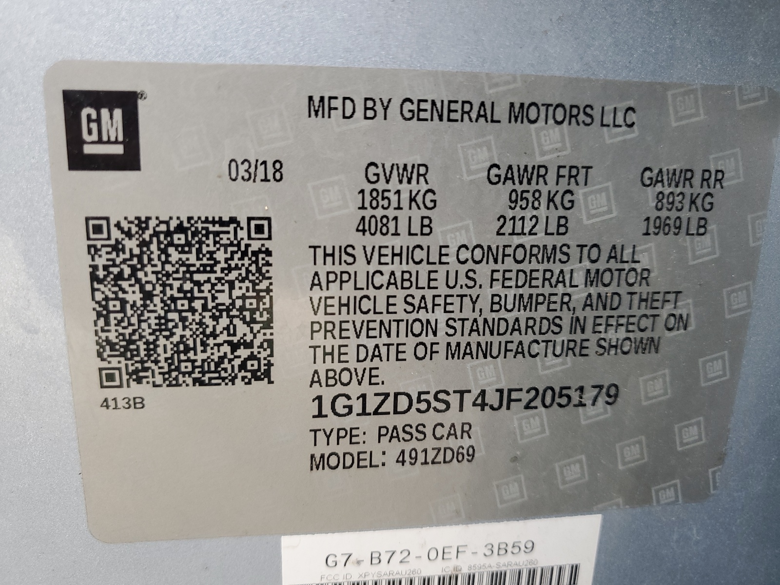 1G1ZD5ST4JF205179 2018 Chevrolet Malibu Lt