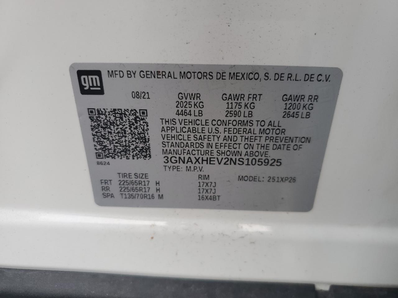 2022 Chevrolet Equinox Ls VIN: 3GNAXHEV2NS105925 Lot: 63310784