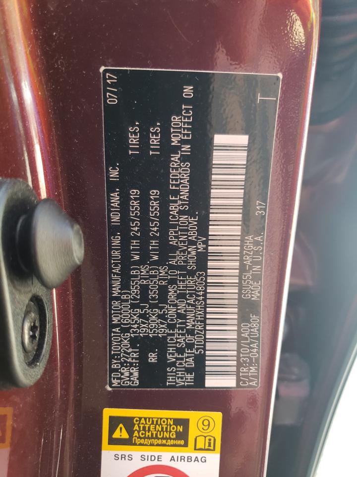 2017 Toyota Highlander Limited VIN: 5TDDZRFHXHS448053 Lot: 65380124