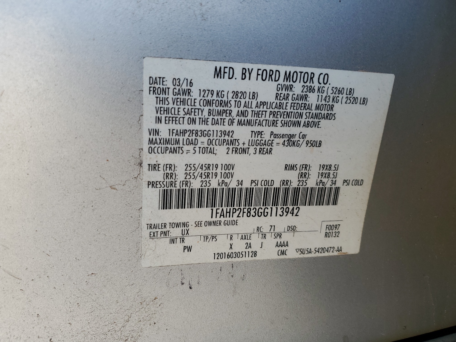 1FAHP2F83GG113942 2016 Ford Taurus Limited