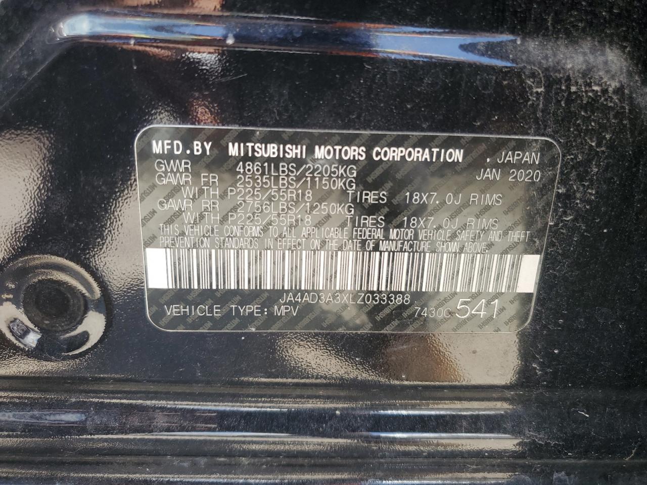 2020 Mitsubishi Outlander Se VIN: JA4AD3A3XLZ033388 Lot: 62309474