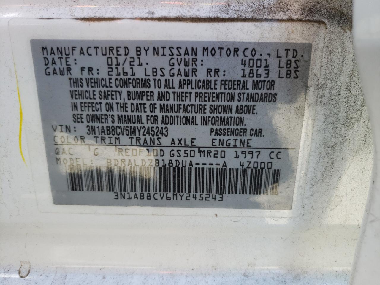 2021 Nissan Sentra Sv VIN: 3N1AB8CV6MY245243 Lot: 65376324