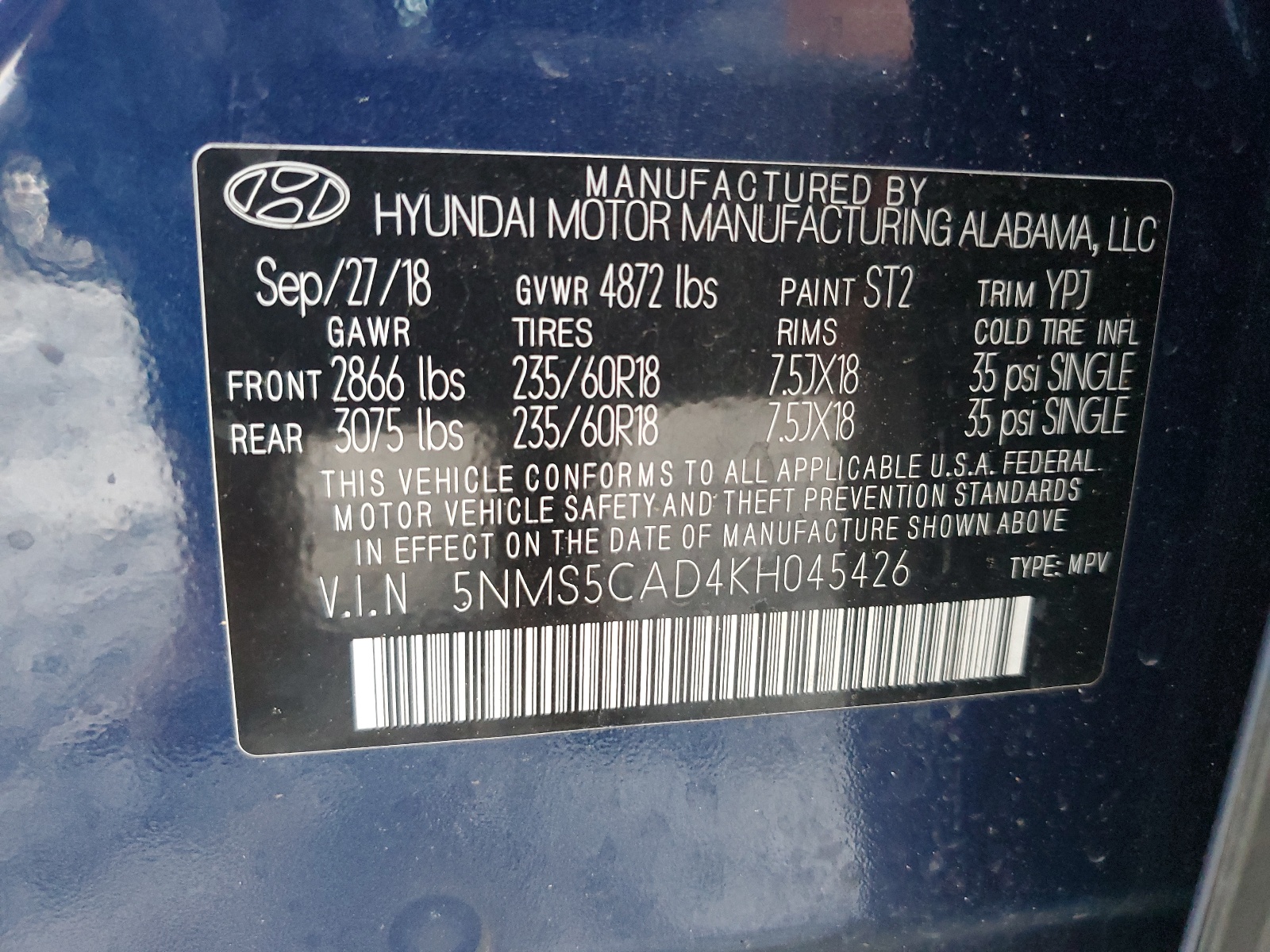 5NMS5CAD4KH045426 2019 Hyundai Santa Fe Limited