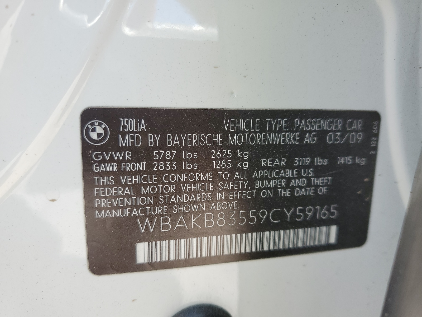 WBAKB83559CY59165 2009 BMW 750 Li