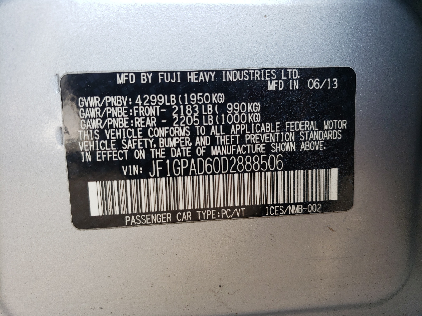 JF1GPAD60D2888506 2013 Subaru Impreza Premium