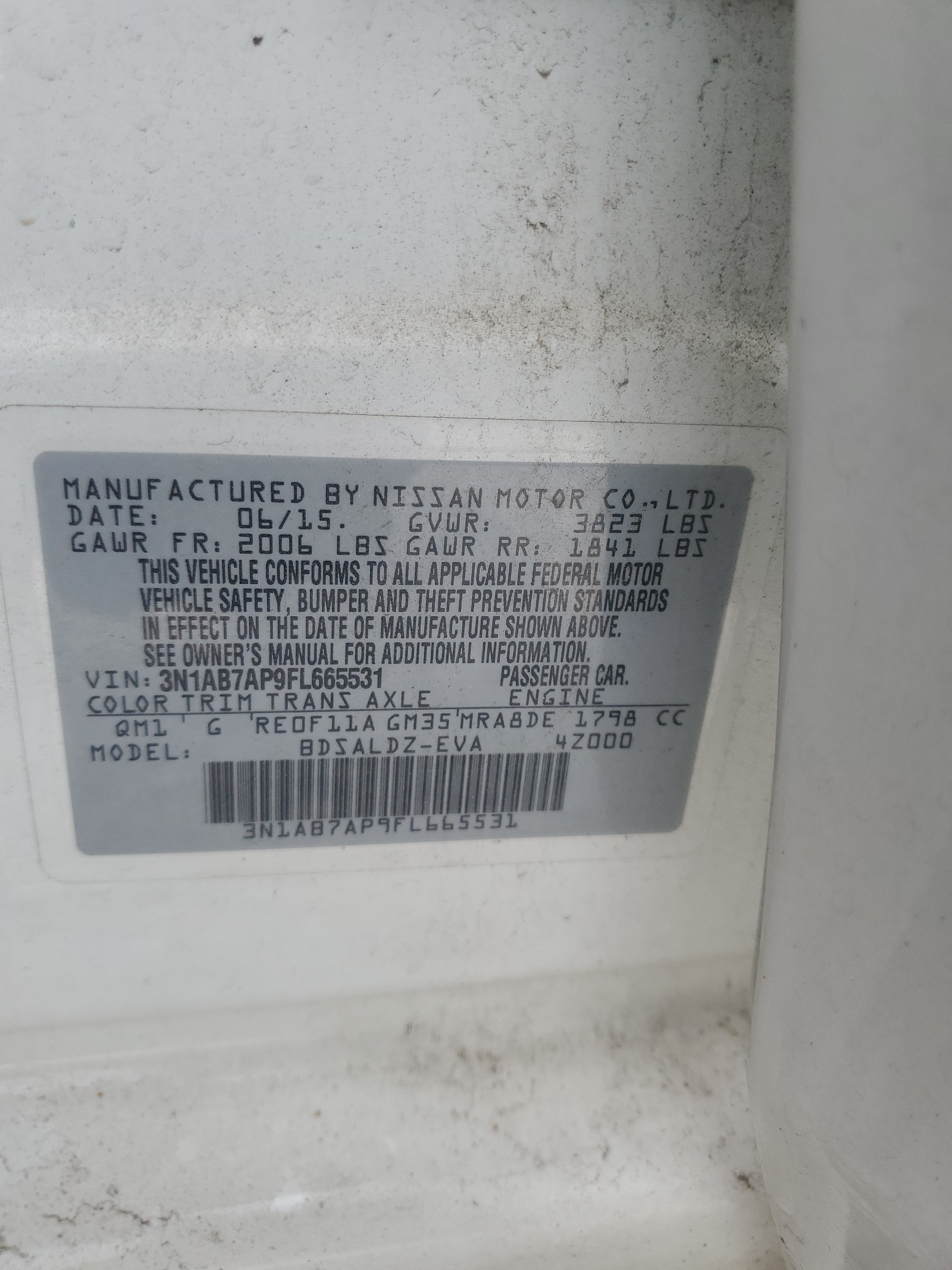 3N1AB7AP9FL665531 2015 Nissan Sentra S