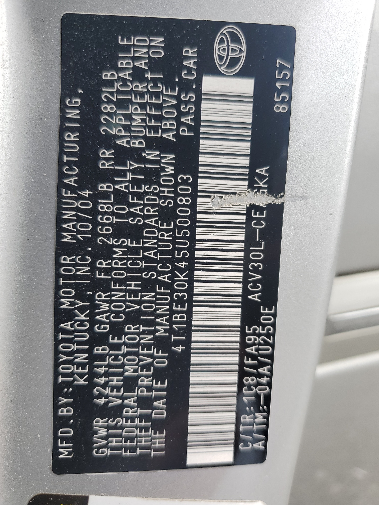 4T1BE30K45U500803 2005 Toyota Camry Le