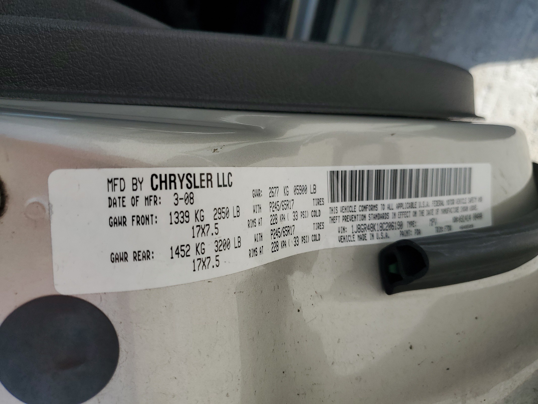 1J8GR48K18C206190 2008 Jeep Grand Cherokee Laredo