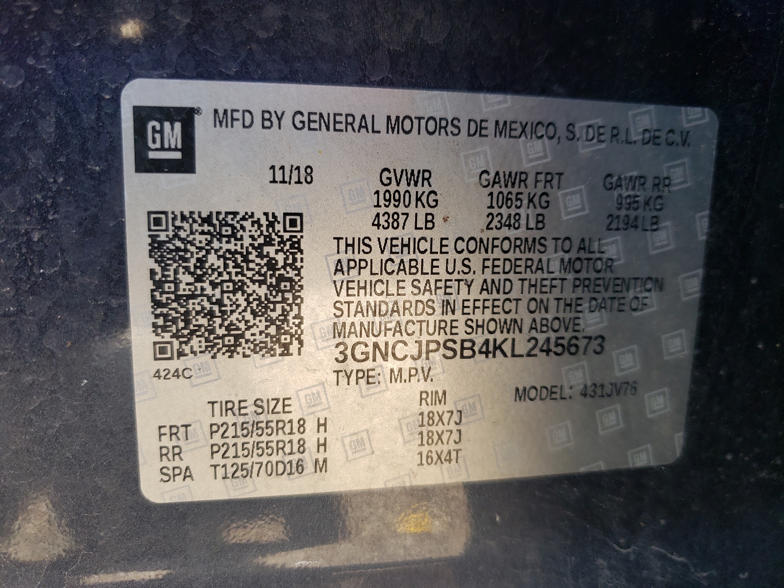 3GNCJPSB4KL245673 2019 Chevrolet Trax 1Lt