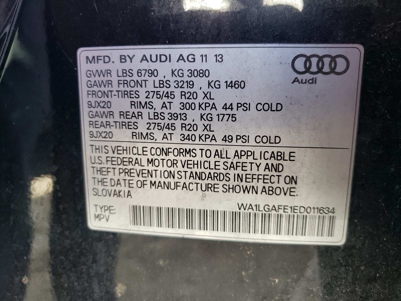 2014 Audi Q7 Premium Plus vin: WA1LGAFE1ED011634