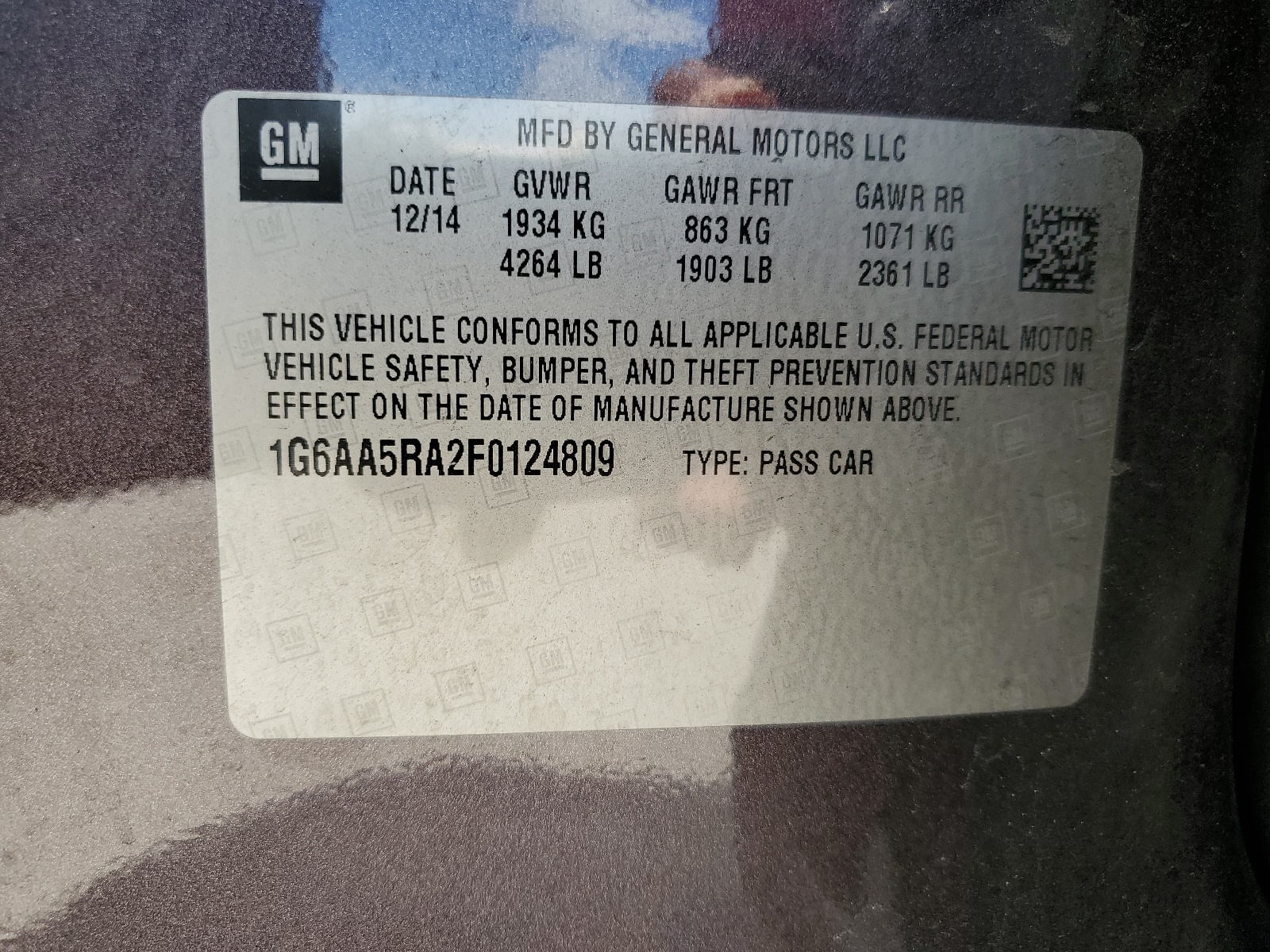 1G6AA5RA2F0124809 2015 Cadillac Ats