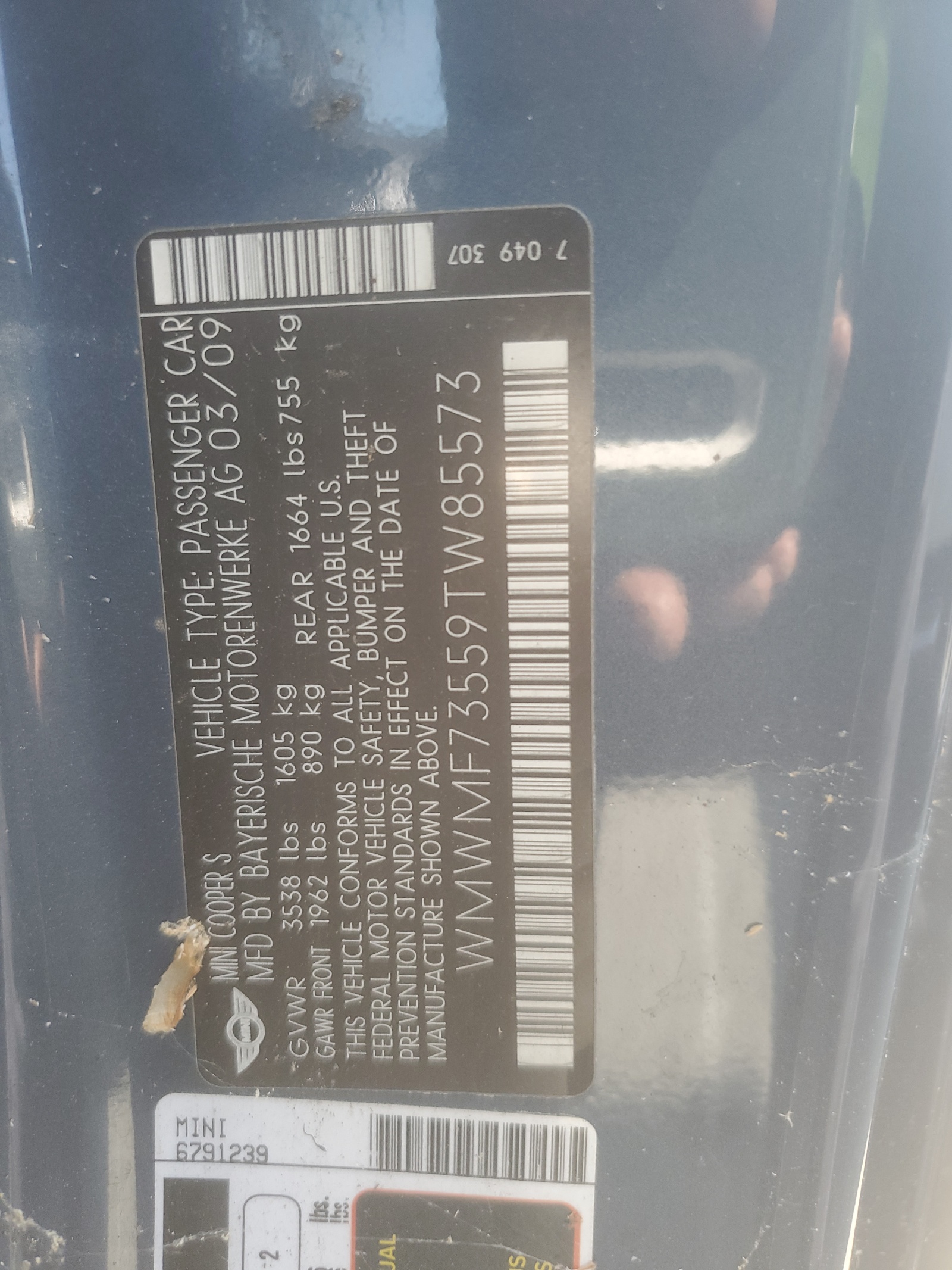 WMWMF73559TW85573 2009 Mini Cooper S