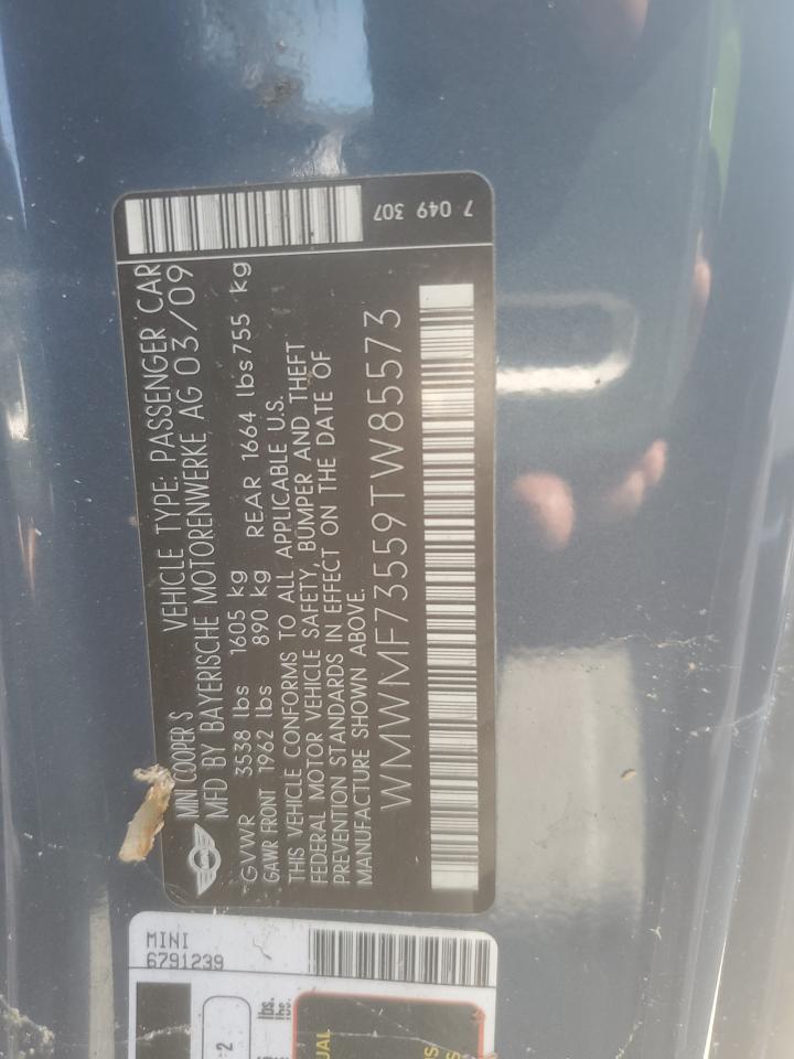2009 Mini Cooper S VIN: WMWMF73559TW85573 Lot: 62344154