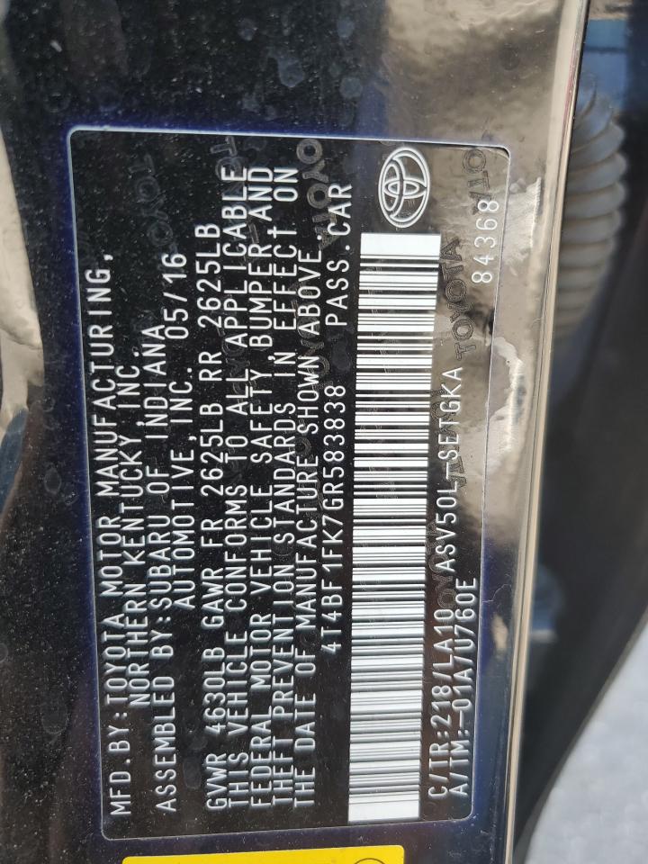 4T4BF1FK7GR583838 2016 TOYOTA CAMRY - Image 13