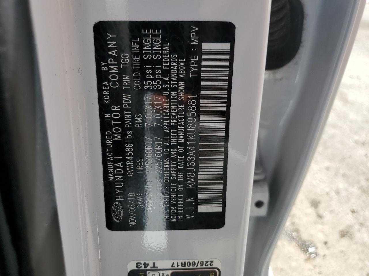 2019 Hyundai Tucson Limited VIN: KM8J33A41KU885881 Lot: 64401764