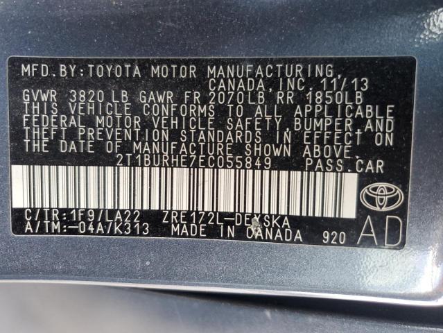 2T1BURHE7EC055849 | 2014 Toyota corolla l