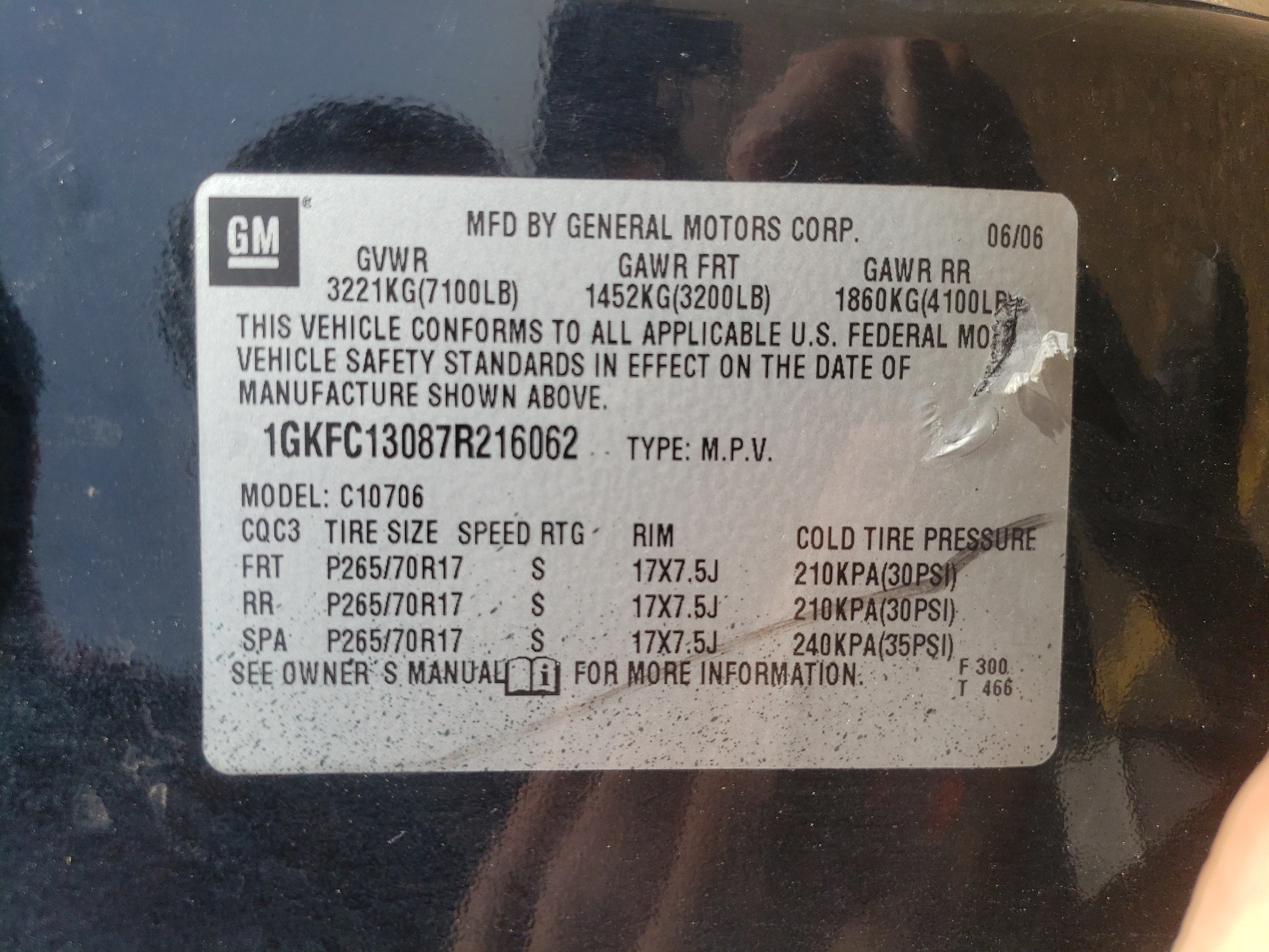 1GKFC13087R216062 2007 GMC Yukon