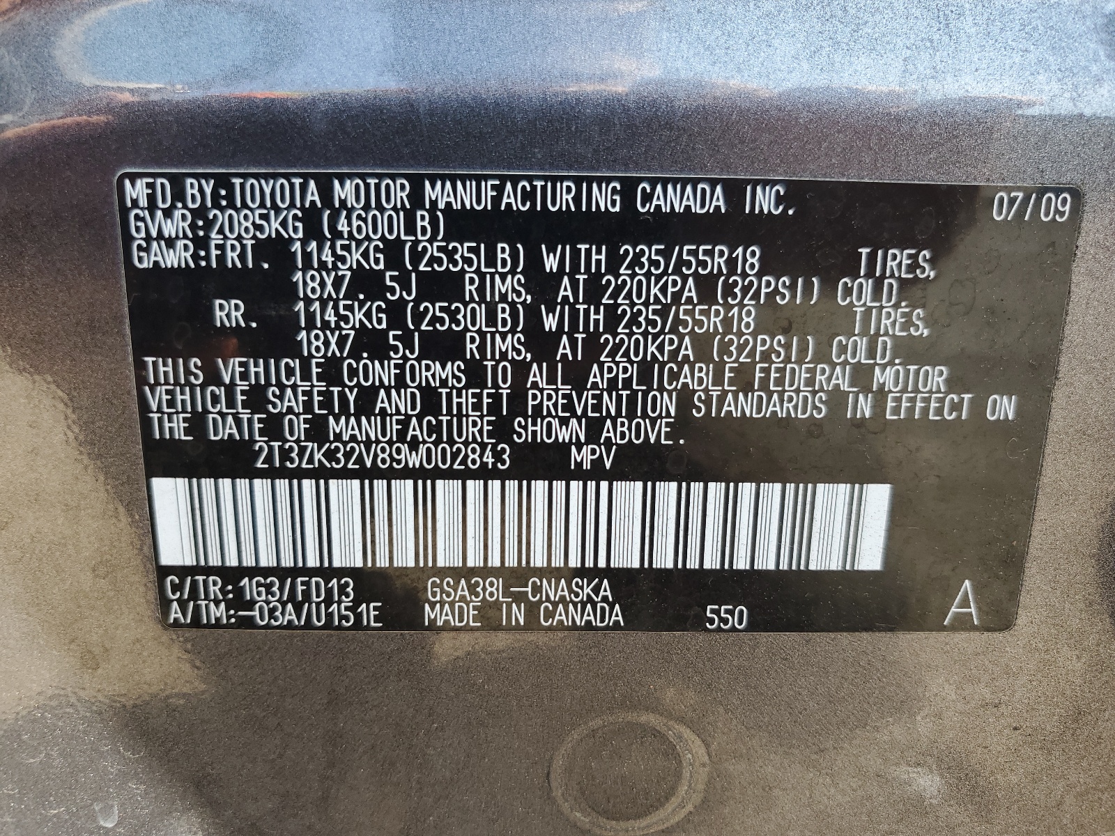 2T3ZK32V89W002843 2009 Toyota Rav4 Sport