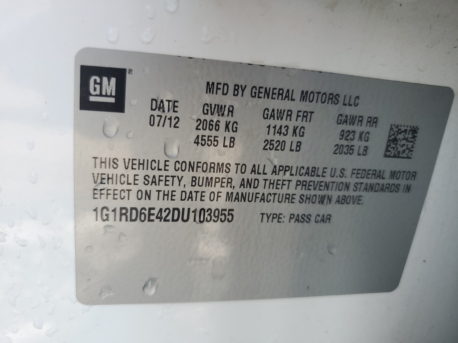1G1RD6E42DU103955 2013 Chevrolet Volt