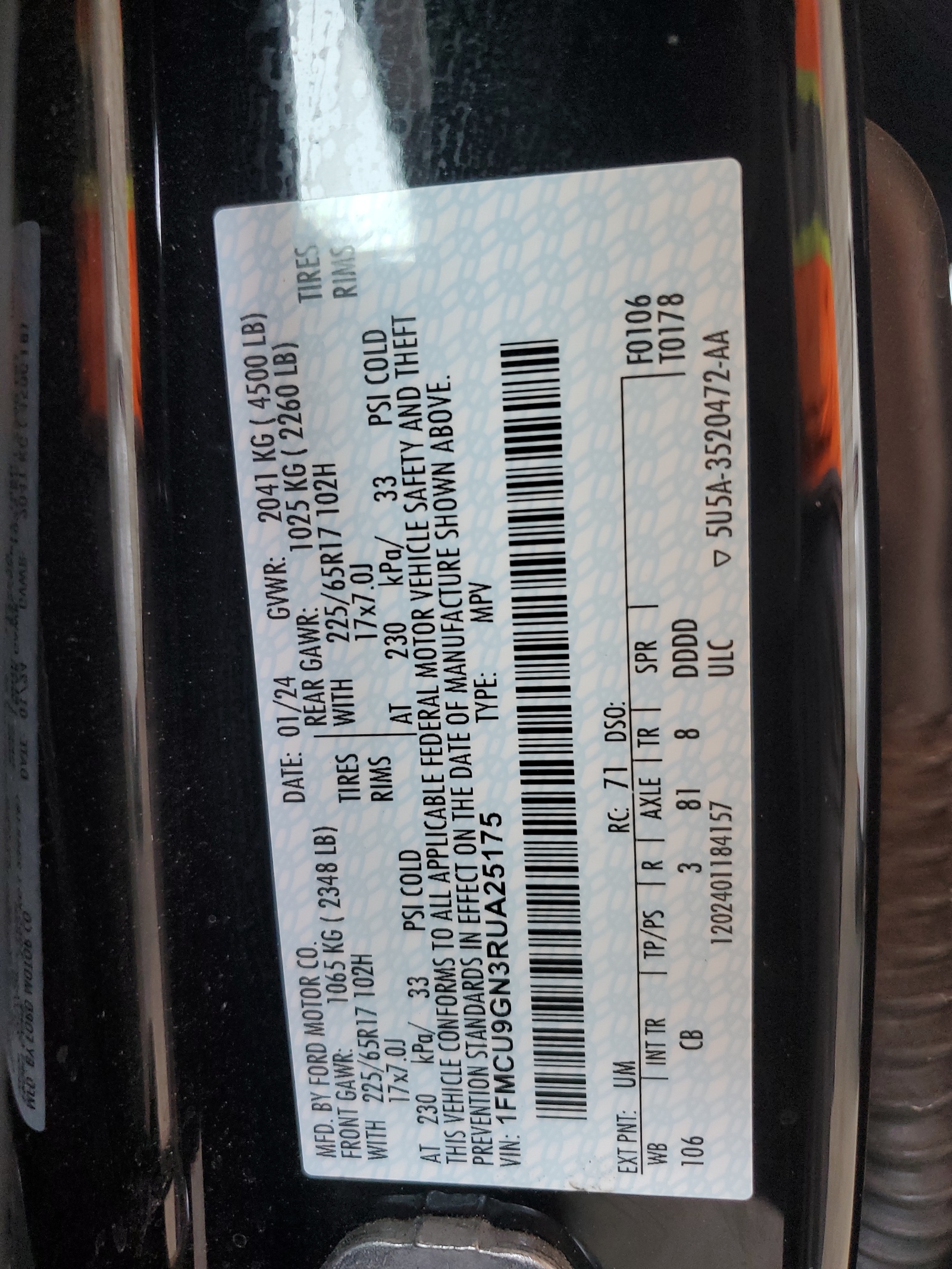 1FMCU9GN3RUA25175 2024 Ford Escape Active