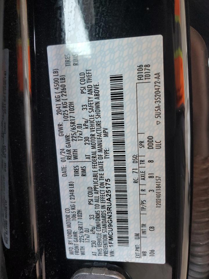 2024 Ford Escape Active VIN: 1FMCU9GN3RUA25175 Lot: 64597114