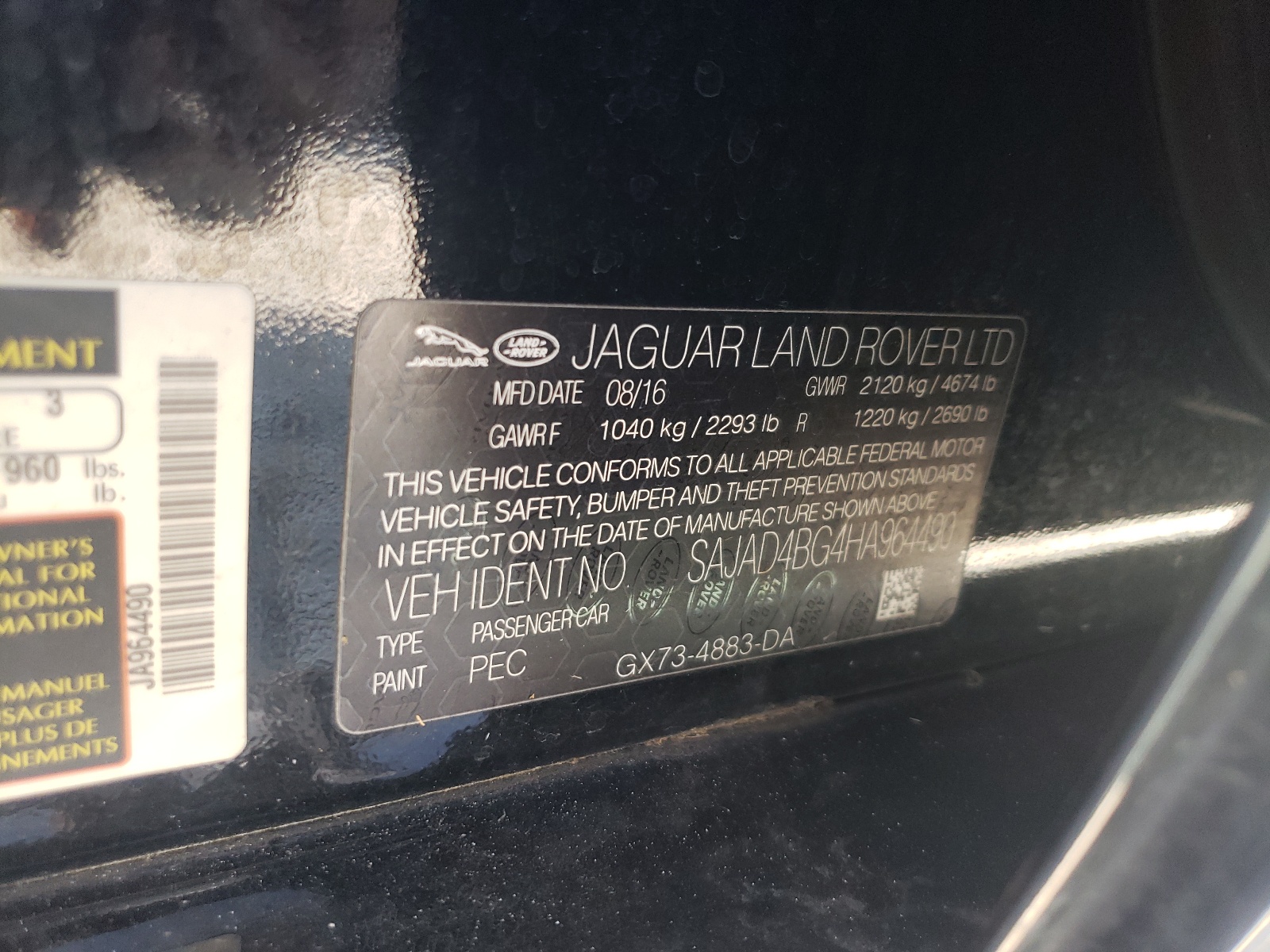 SAJAD4BG4HA964490 2017 Jaguar Xe Premium