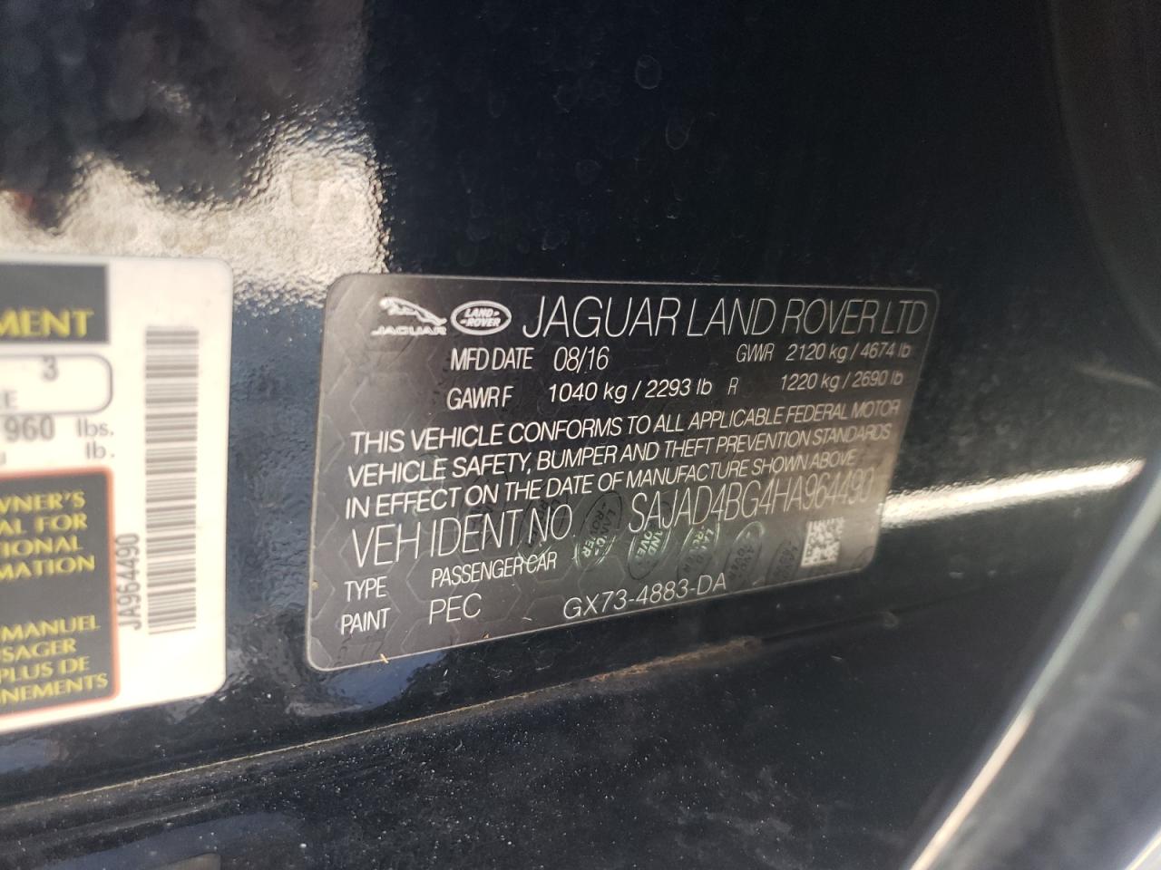 2017 Jaguar Xe Premium VIN: SAJAD4BG4HA964490 Lot: 63410074